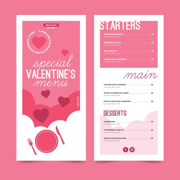 Free vector special valentine's day menu