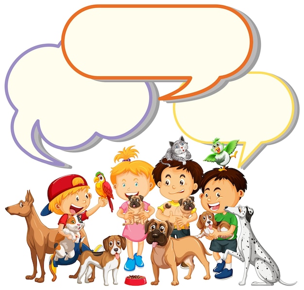 Speech bubble design with kids and pets