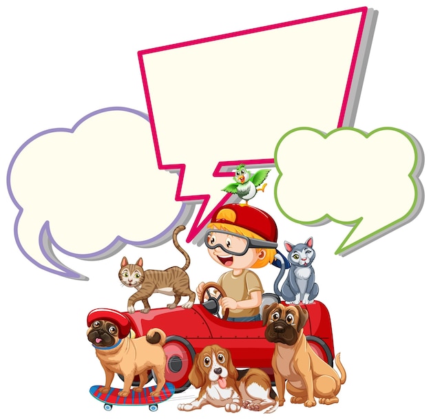 Free vector speech bubble template with boy and dogs