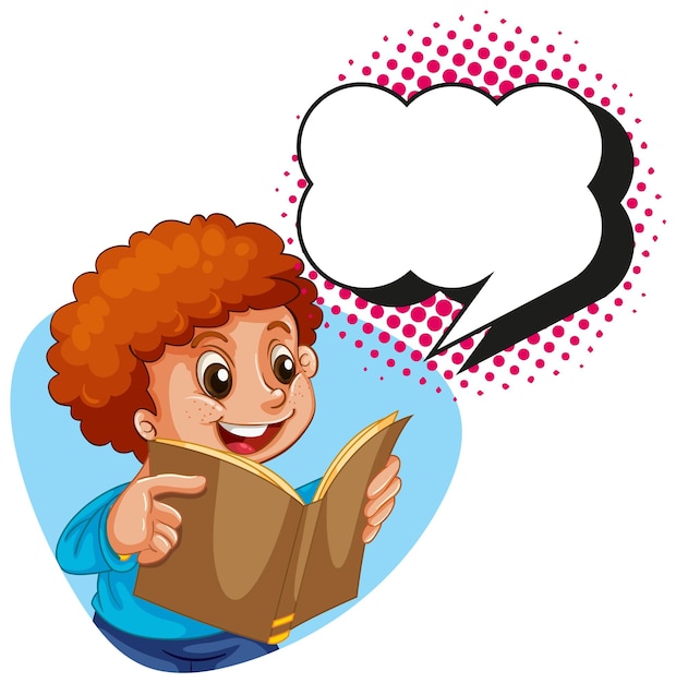 Free vector speech bubble template with boy reading book