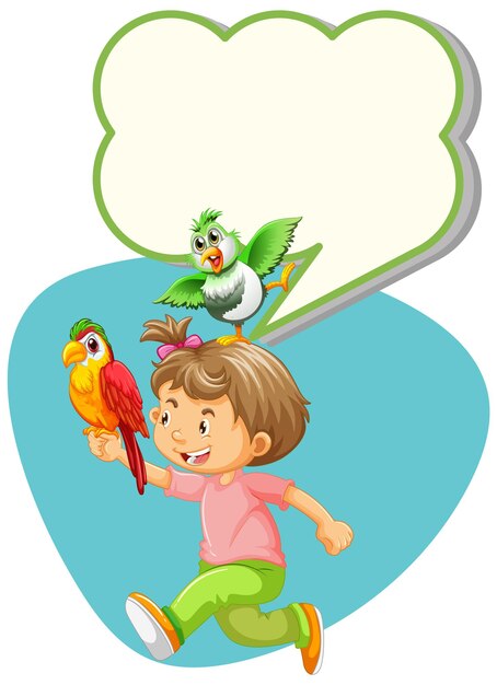 Speech bubble template with girl and birds