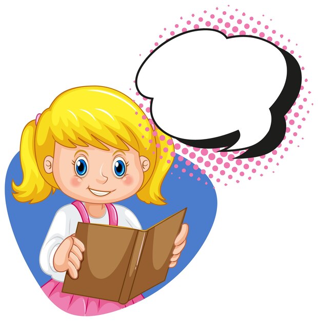 Speech bubble template with girl reading