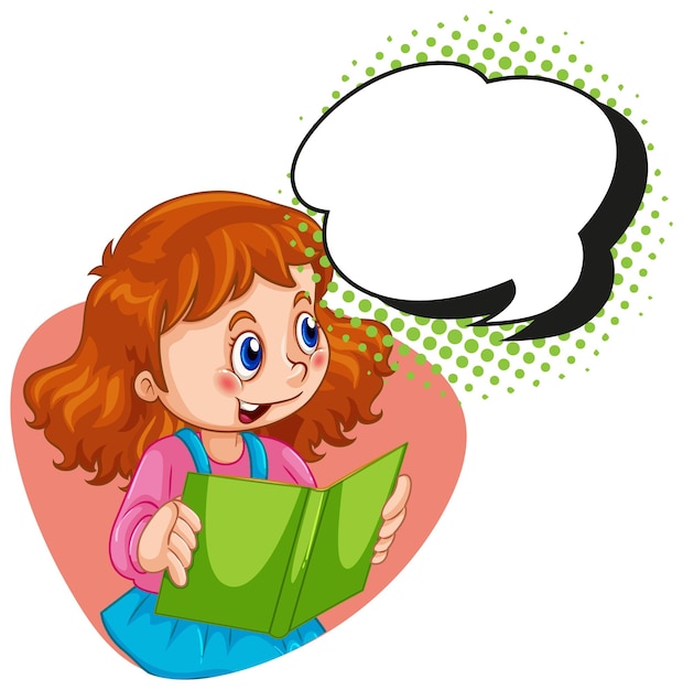 Speech bubble template with girl reading