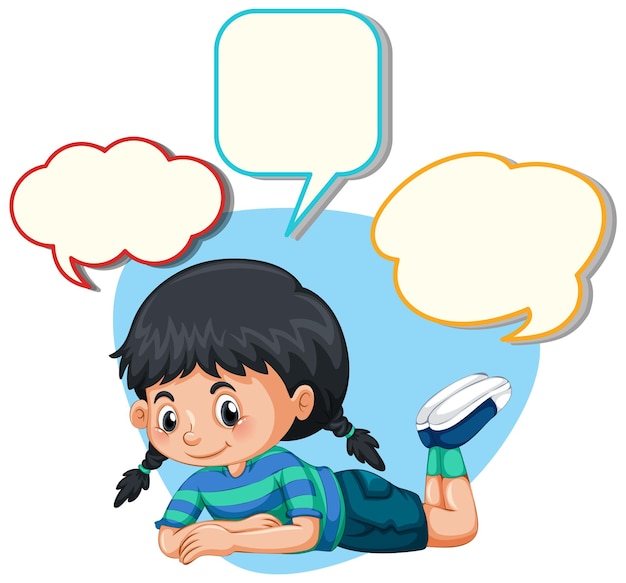 Free vector speech bubble template with girl relaxing