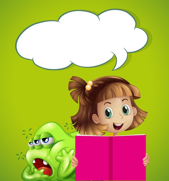 Speech bubble template with kid and monster