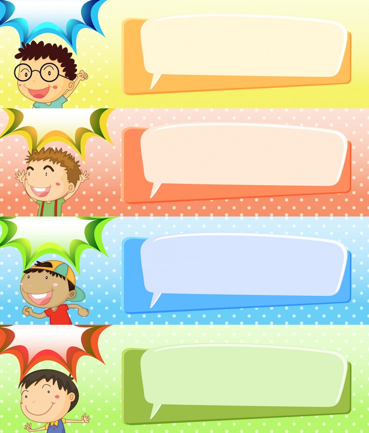 Free Vector speech bubble templates with four boys