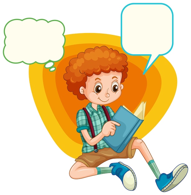 Бесплатное векторное изображение Речевой пузырь с мальчиком, читающим книгу