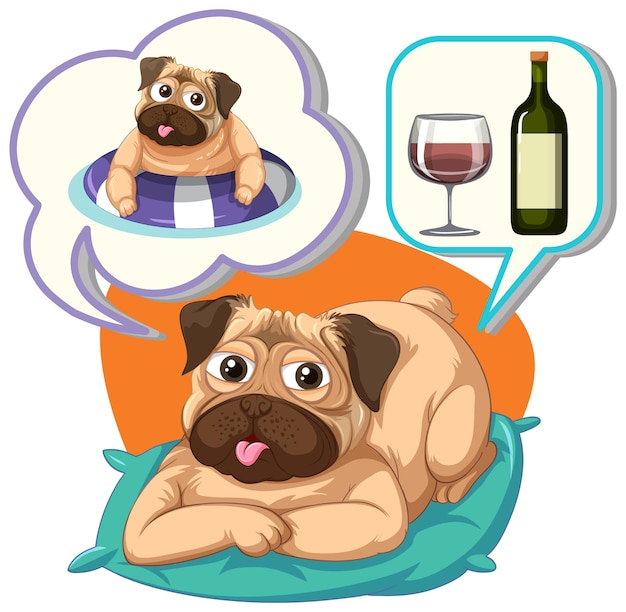 Free vector speech bubble with dog and wine
