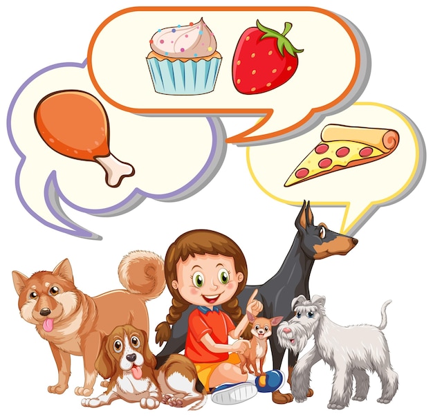 Free vector speech bubble with girl and dogs