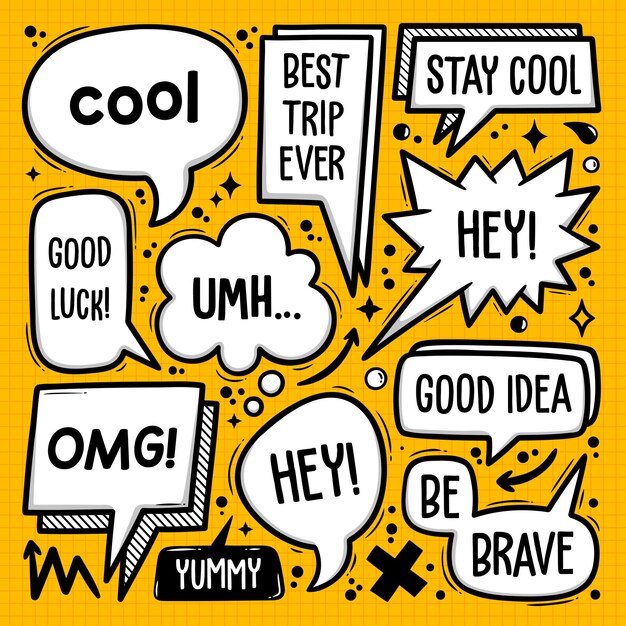 Speech Bubbles Doodle Hand Drawn Vector Collection