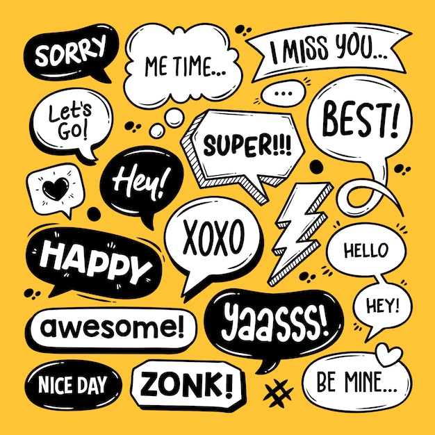 Speech bubbles hand drawn coloring