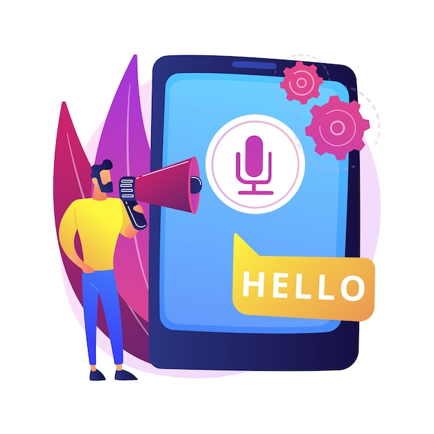 Discorso al testo concetto astratto illustrazione. riconoscimento vocale multilingue, conversione del parlato in testo, software da voce a testo, tecnologia di riconoscimento vocale, traduzione.