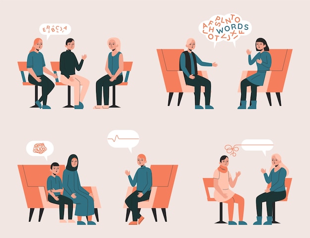 Free vector speech therapy scenes collection in flat style