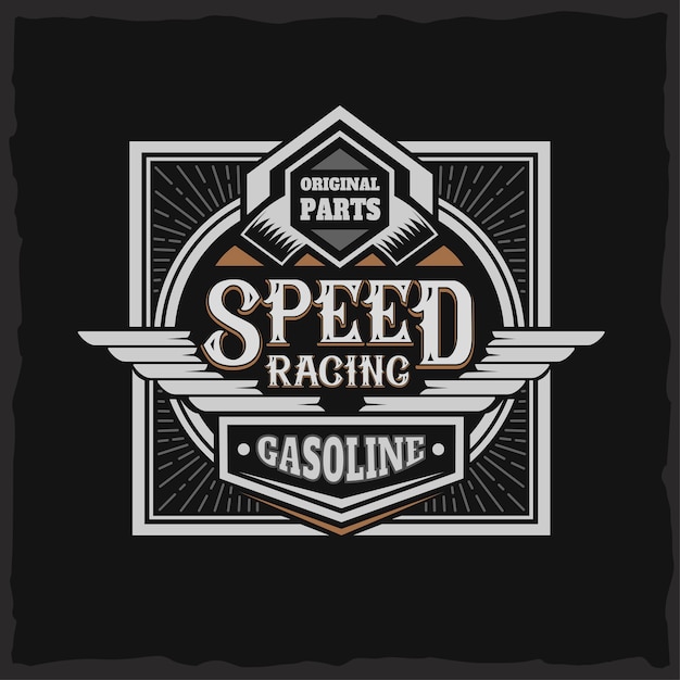 Free vector speed racing label with lettering composition on dark