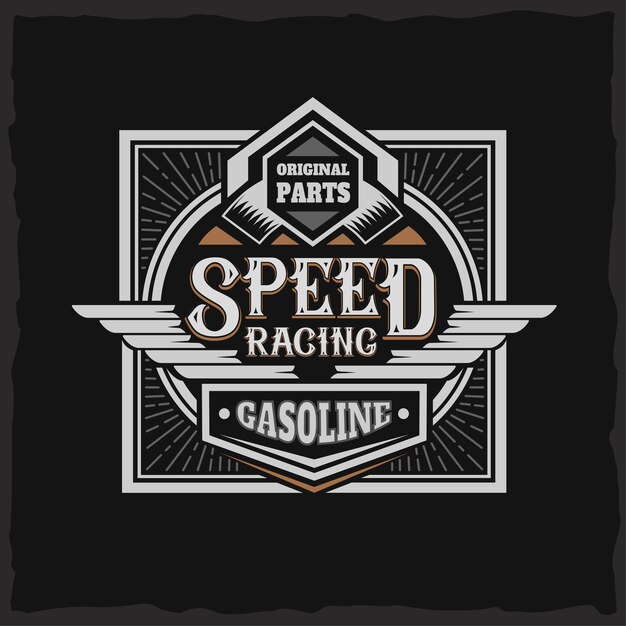 speed racing label with lettering composition on dark