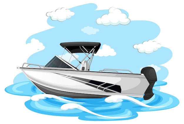 Speedboat in cartoon style on white background