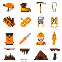 Free vector speleology flat icons set