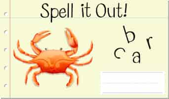 Free vector spell english word crab