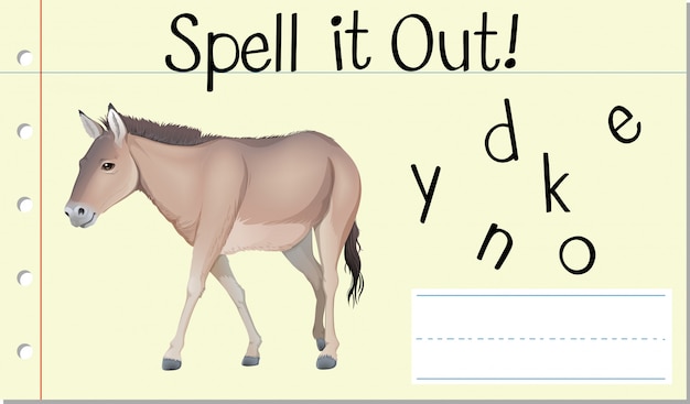 Free vector spell english word donkey