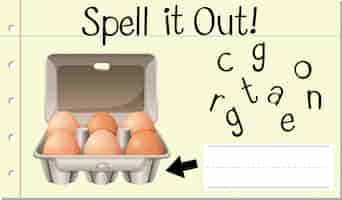 Бесплатное векторное изображение Заклинание английское слово яйцо картон