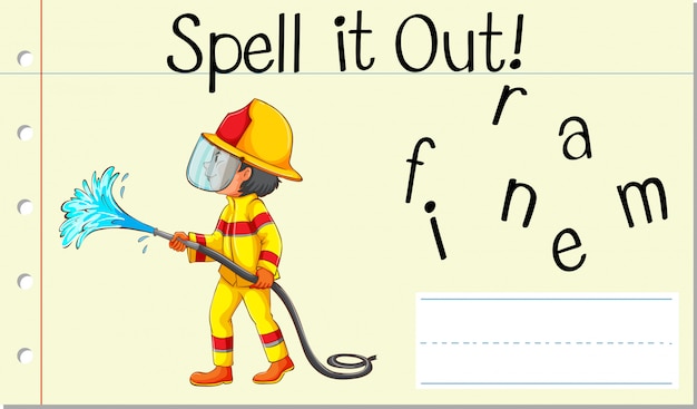 Vettore gratuito incantesimo parola inglese pompiere