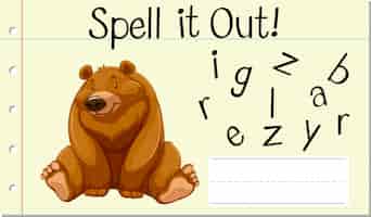 Vettore gratuito incantesimo parola inglese orso grizzly