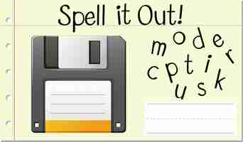 Vettore gratuito spell enlish word computer disk