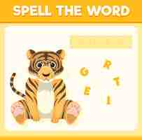 Free vector spell word game with word tiger