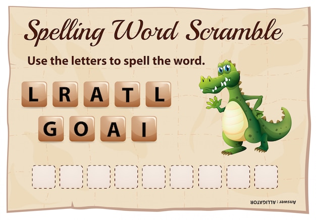 Free vector spelling word game template with word alligator