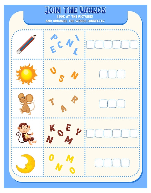 Spelling word game worksheet template
