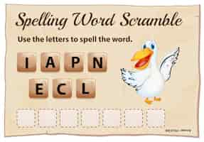 Free vector spelling word scrable game with word pelican