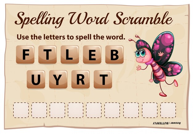 Бесплатное векторное изображение Правописание слов игра-схватка для слова бабочка