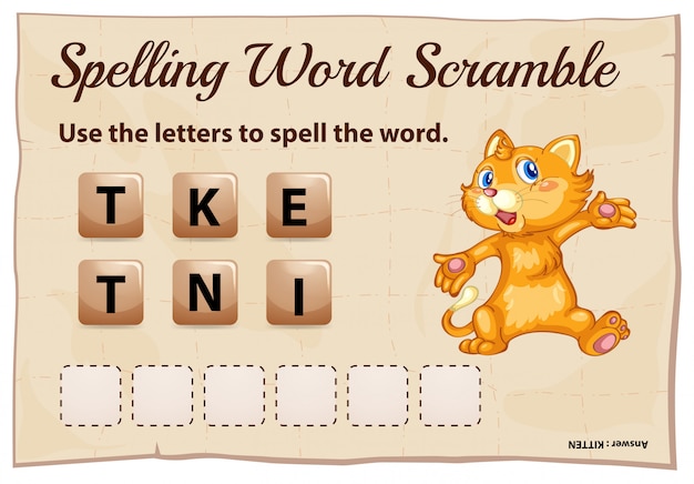 Free vector spelling word scramble game with word  kitten