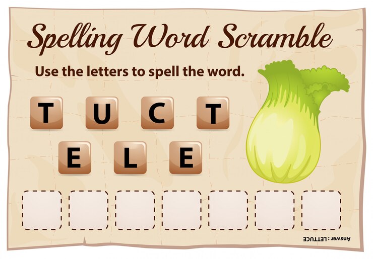 Free Vector spelling word scramble game with word lettuce