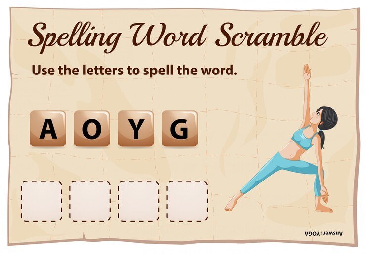 मुफ़्त वेक्टर spelling word scramble game with word yoga
