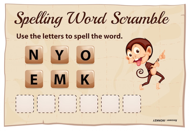 Free vector spelling word scramble game for word monkeys