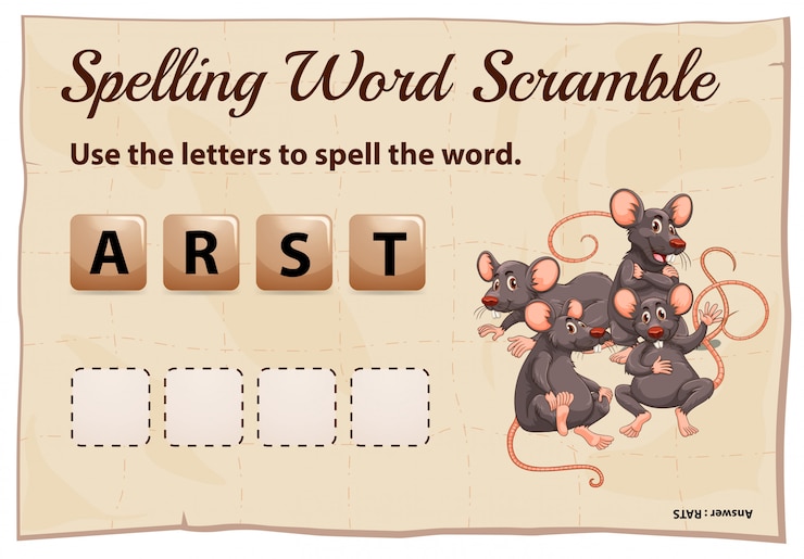 Free Vector spelling word scramble game for word rats