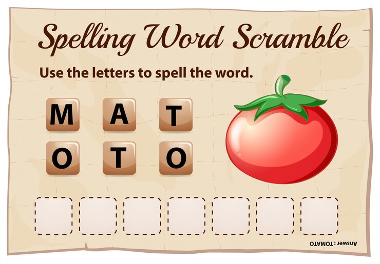 Free Vector spelling word scramble template with word tomato