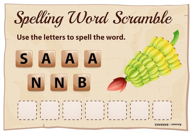 Ortografia parola scramble modello per banane di parole