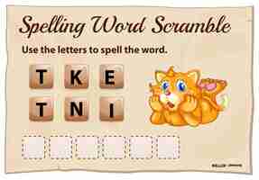 Free vector spelling word scramble template for word kitten