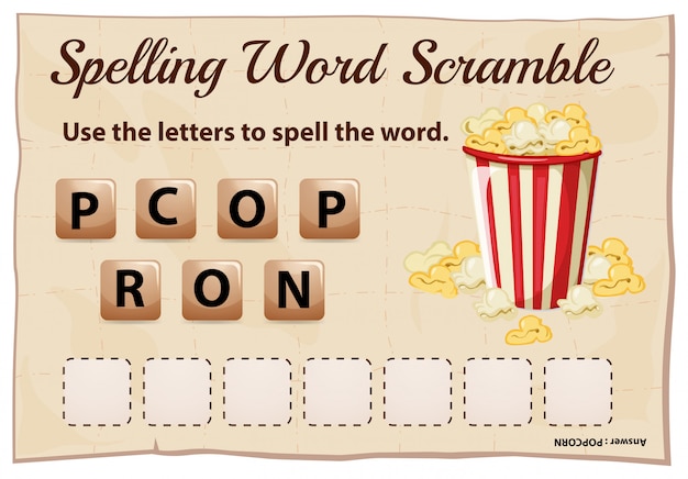 Spelling word scramble template for word popcorn