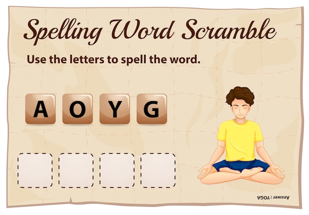 Free vector spelling word scramble for word yoga