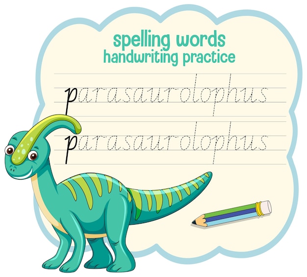 Spelling words dinosaur handwriting practice worksheet