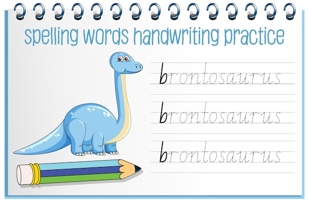Spelling words dinosaur handwriting practice worksheet
