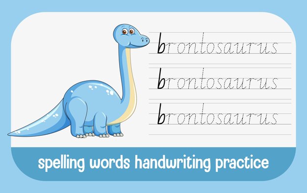 Spelling words dinosaur handwriting practice worksheet