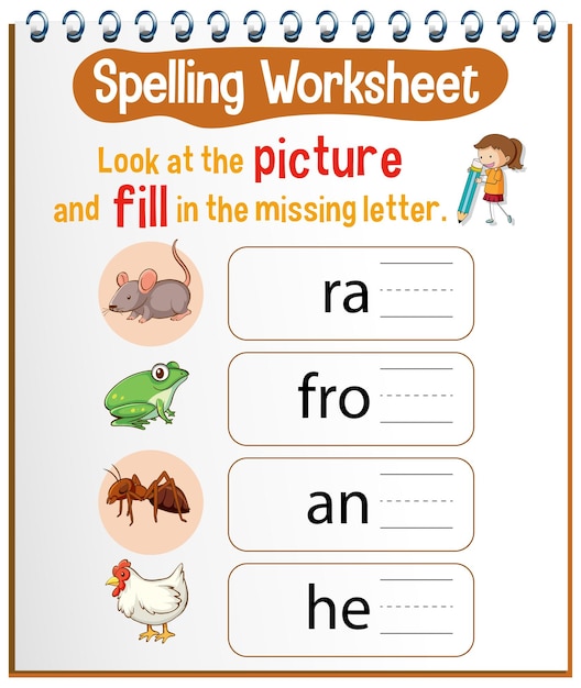 Free vector spelling worksheet template for kids