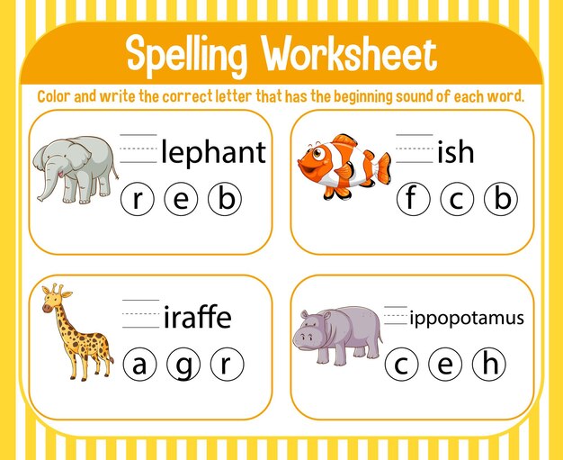 Free vector spelling worksheet template for kids