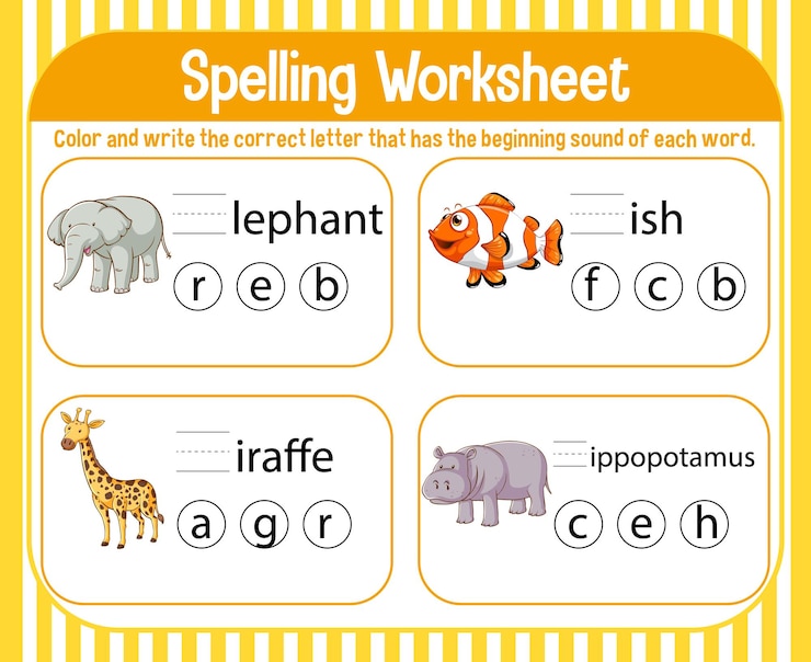 Free Vector spelling worksheet template for kids