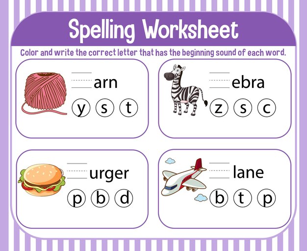 Spelling worksheet template for kids