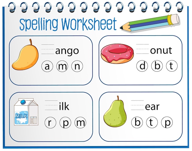 Spelling worksheet template for kids